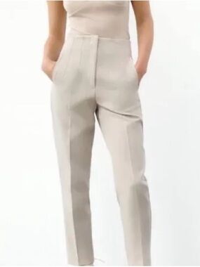 Zara NWT High Waist Straight Leg Trousers Cream Size M
